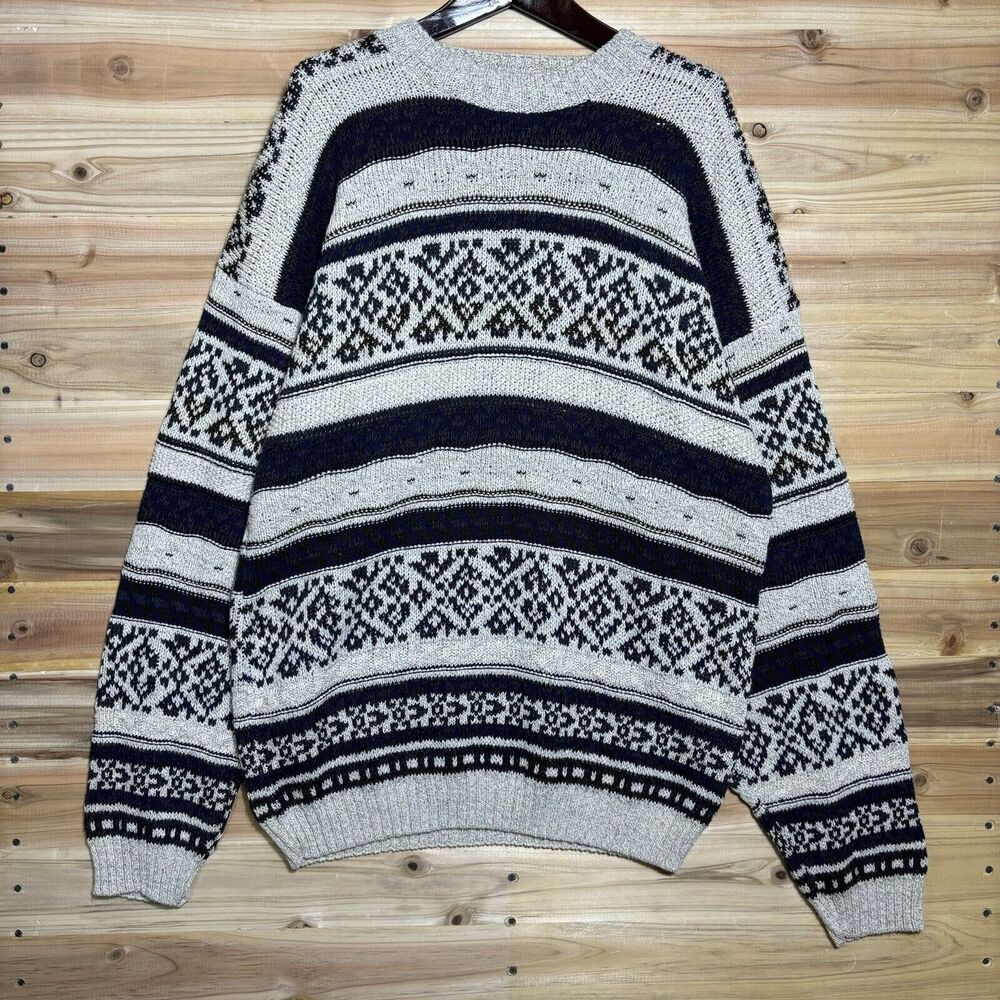 Vintage 90s Timber Trail Nature Crewneck Knit Sweater Golf Aztec Cotton Sz Med